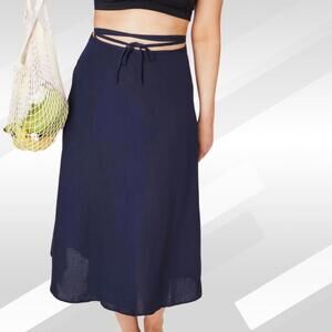 2/$50 Andie The Tavira Maxi Wrap Skirt Linen Midnight Size SM